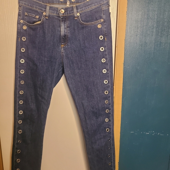 472 🎃 Rag and Bone Blue Denim Jeans with Eyelet Detailing - Picture 1 of 4